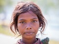 Portrait nepali child on the street in Himalayan village, Nepal