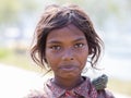 Portrait nepali child on the street in Himalayan village, Nepal