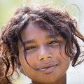 Portrait nepali child on the street in Himalayan village, Nepal