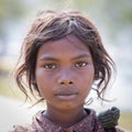 Portrait nepali child on the street in Himalayan village, Nepal