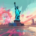 portrait of New York many graffiti Statue of Liberty generative AI