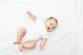Portrait of a newborn Asian baby on the bed Royalty Free Stock Photo