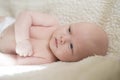 Portrait of a newborn baby lying on his side Royalty Free Stock Photo