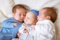 Portrait of newborn triplets - boys Royalty Free Stock Photo