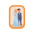 Portrait of newly married couple, family photo in wooden frame vector Illustration on a white background Royalty Free Stock Photo