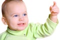 Portrait of nice baby with outstretched hand isolated