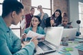 Portrait of nice busy serious professional sharks specialists experts managers wearing casual preparing corporate data Royalty Free Stock Photo