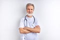 Portrait of nice professional bearded man pharmacy expert with stethoscope Royalty Free Stock Photo