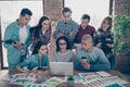 Portrait of nice stylish trendy attractive serious business sharks executive managers wearing casual preparing annual Royalty Free Stock Photo