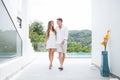 Portrait of nice young couple in summer  villa Royalty Free Stock Photo