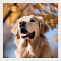 A portrait of a noble golden retriever against a backdrop of autumn leaves2