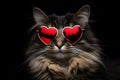 Portrait Norwegian Forest Cat Cat With Heart Shaped Sunglasses Black Background Royalty Free Stock Photo