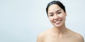 Portrait nude young Asian woman Close up of beautiful faces Feel Happy. Smile with a healthy white teeth Royalty Free Stock Photo