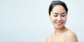 Portrait nude young Asian woman Close up of beautiful faces Feel Happy. Smile with a healthy white teeth Royalty Free Stock Photo