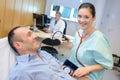 Portrait nurse carrying out blood pressure check Royalty Free Stock Photo