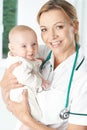 Portrait Of Nurse Holding Baby Girl