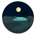 Portrait of an oasis at night over dark background vector or color illustration