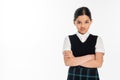 portrait, offended schoolgirl in uniform looking