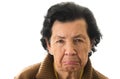 Portrait of old cranky woman grandmother