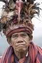 Portrait old ifugao man in national dress next to rice terraces. Banaue, Philippines Royalty Free Stock Photo