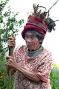Portrait of old Ifugao woman with feather hat Royalty Free Stock Photo
