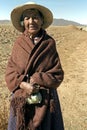 Portrait of old Indian woman with coca leaves Royalty Free Stock Photo