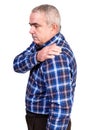 Portrait of old man suffering from shoulder pain