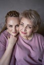 portrait of old mother and middle-aged daughter at home Royalty Free Stock Photo