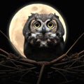 Portrait of old owl posing against giant moon