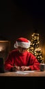 Portrait of old Santa Claus answering Christmas letters in his home office Royalty Free Stock Photo