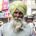 portrait of old Sikh man with typical turban and white beard