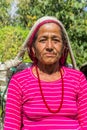 Portrait of an old woman in a mountain village near Pokhara