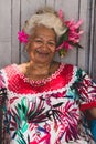 Portrait of old woman smiling in Papeete, French Polynesia. 