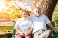 Portrait older couple. Attractive grandma and grandpa look strong and good health. Grandparents have always gotten good positive