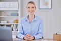 Portrait of one beautiful young caucasian businesswoman working on her laptop in the office at work. Confident and Royalty Free Stock Photo