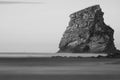 Portrait of one cliff rock of deux jumeaux in hendaye in black and white, isolated, basque country, france Royalty Free Stock Photo