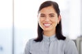 Portrait of one confident young caucasian businesswoman standing in an office. Ambitious entrepreneur and determined Royalty Free Stock Photo