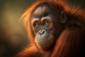 Portrait of an orang utan at sunset. Generative AI