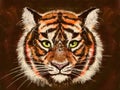 Portrait of orange brown fluffy tiger. Portrait of an animal on a dark background, grunge drawing