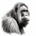 Realistic Orangutan Head Drawing On White Background