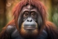 Portrait of an orangutan looking a the camera. AI-generated.