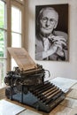 Portrait and original typewriter Herman Hesse museum