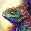 Portrait of ornate lizard, mystery art, wicca symbol, digital illustration