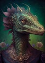 Portrait of ornate reptiloid, fantasy illustration, dark background Royalty Free Stock Photo