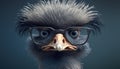 Portrait of a ostrich bird with glasses on a dark background. Generative AI Royalty Free Stock Photo