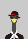 Portrait of ostrich, wearing hat and scarf, cool style, like a gentleman