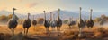 Portrait of ostriches on a farm. Generative AI,