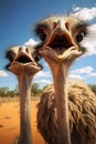 Portrait of ostriches on a farm. Generative AI,