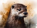 portrait of an otter, watercolour style