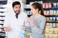 Outraged woman client in pharmacy